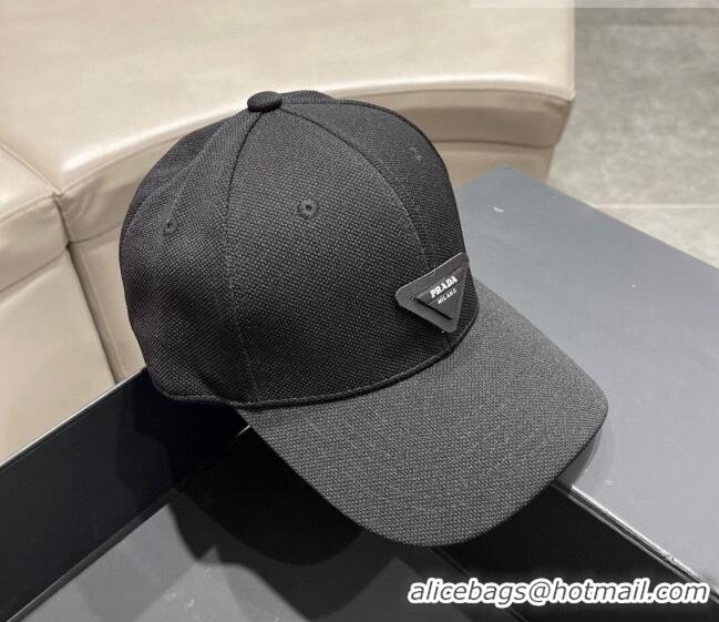 Unique Style Prada Canvas Baseball Hat PA0628 Black 2023