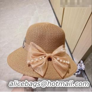 Luxury Classic Chanel Straw Bucket Hat with Bow 0628 Khaki 2023