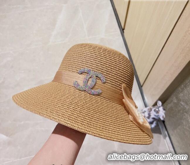 Luxury Classic Chanel Straw Bucket Hat with Bow 0628 Khaki 2023