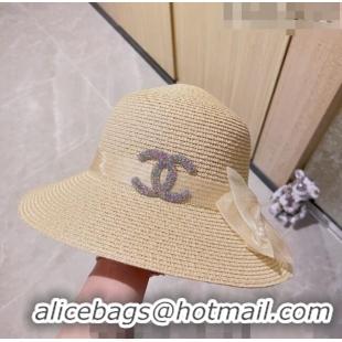 Big Discount Chanel Straw Bucket Hat with Bow CH0628 Beige 2023