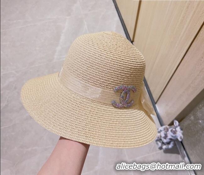 Big Discount Chanel Straw Bucket Hat with Bow CH0628 Beige 2023