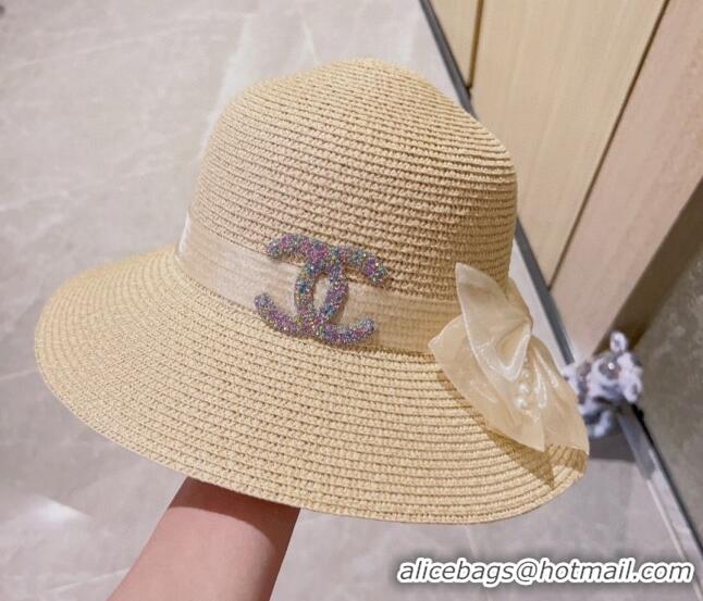 Big Discount Chanel Straw Bucket Hat with Bow CH0628 Beige 2023