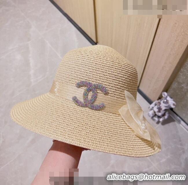 Big Discount Chanel Straw Bucket Hat with Bow CH0628 Beige 2023