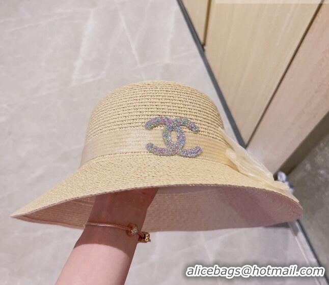 Big Discount Chanel Straw Bucket Hat with Bow CH0628 Beige 2023