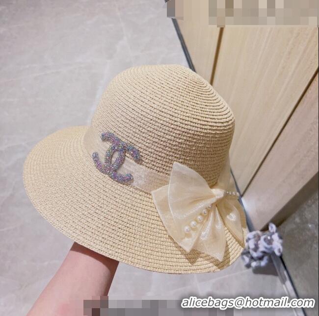 Big Discount Chanel Straw Bucket Hat with Bow CH0628 Beige 2023