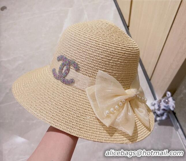 Big Discount Chanel Straw Bucket Hat with Bow CH0628 Beige 2023