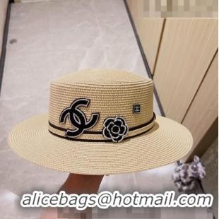 Buy Fashionable Chanel Straw Wide Brim Hat CH0628 Beige 2023