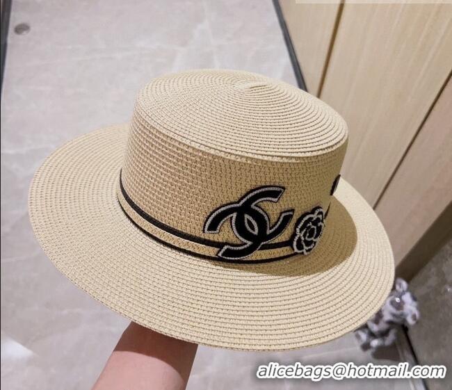 Buy Fashionable Chanel Straw Wide Brim Hat CH0628 Beige 2023