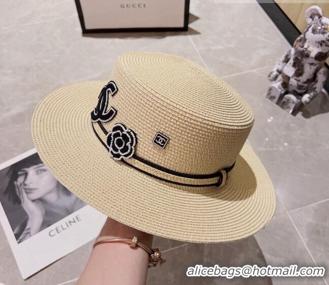 Buy Fashionable Chanel Straw Wide Brim Hat CH0628 Beige 2023