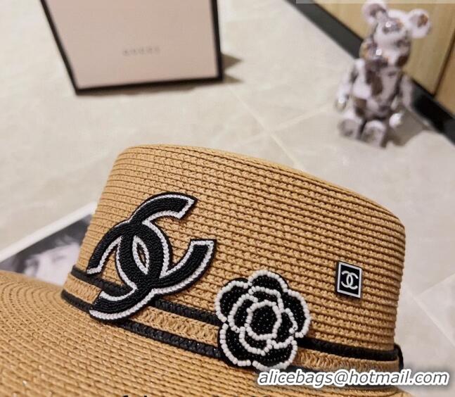 Famous Brand Chanel Straw Wide Brim Hat 0628 Khaki 2023