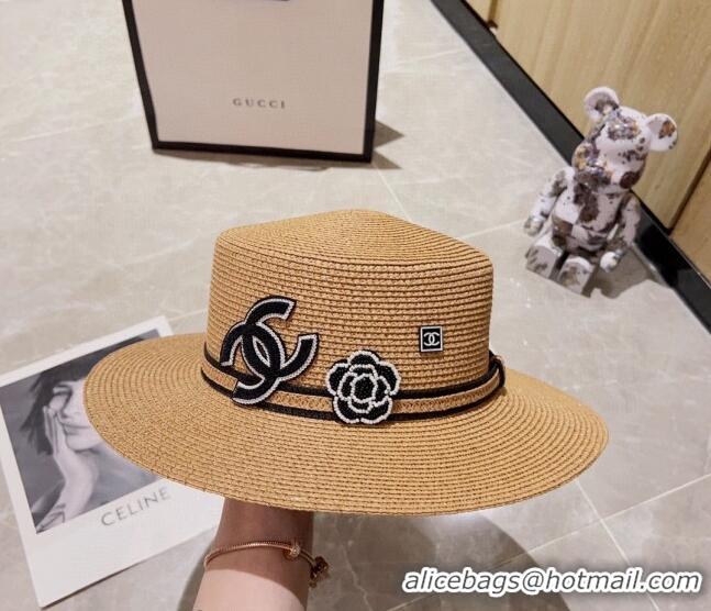 Famous Brand Chanel Straw Wide Brim Hat 0628 Khaki 2023