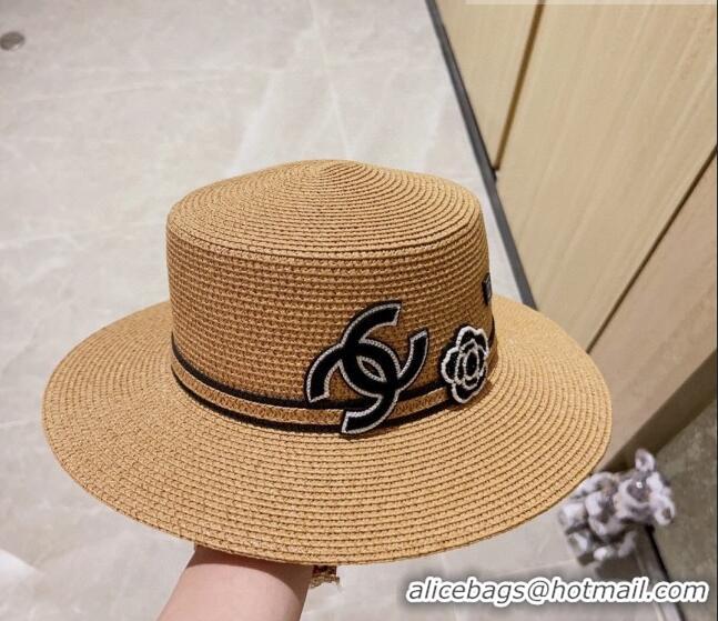 Famous Brand Chanel Straw Wide Brim Hat 0628 Khaki 2023