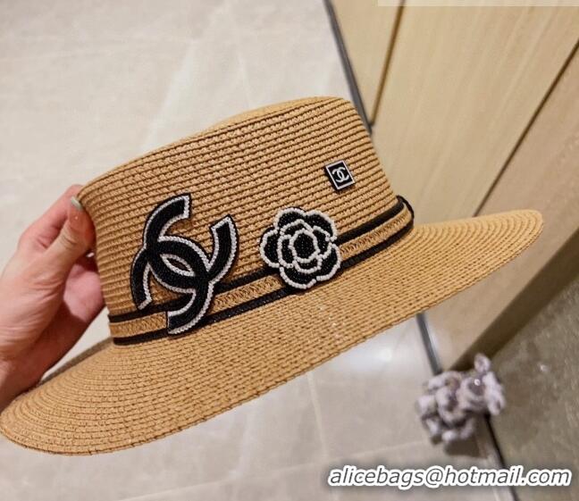 Famous Brand Chanel Straw Wide Brim Hat 0628 Khaki 2023