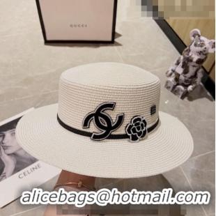 Popular Style Chanel Straw Wide Brim Hat 0628 White 2023