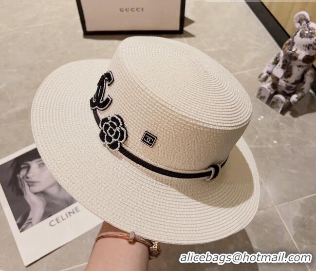 Popular Style Chanel Straw Wide Brim Hat 0628 White 2023