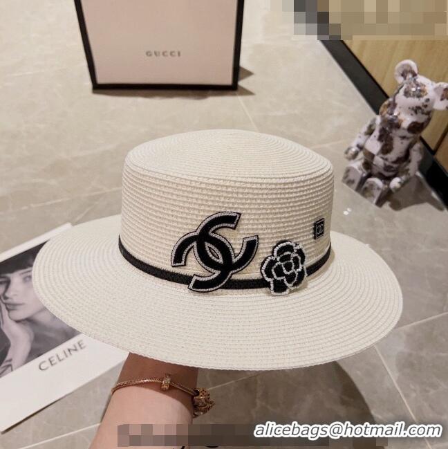 Popular Style Chanel Straw Wide Brim Hat 0628 White 2023