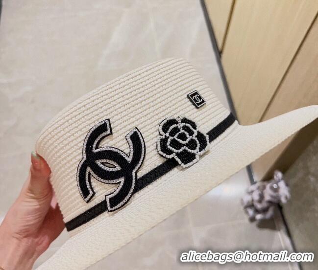 Popular Style Chanel Straw Wide Brim Hat 0628 White 2023