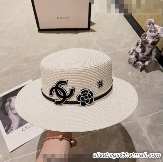 Popular Style Chanel Straw Wide Brim Hat 0628 White 2023