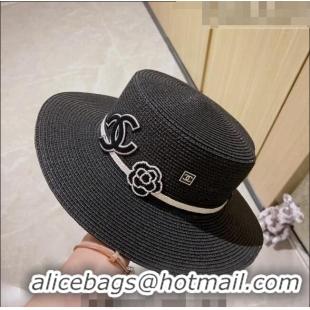 Lower Price Chanel Straw Wide Brim Hat 0628 Black 2023