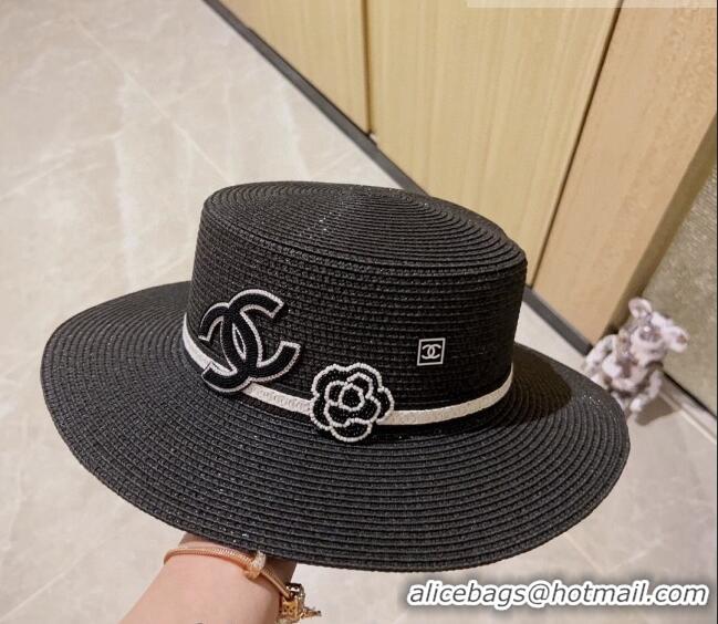 Lower Price Chanel Straw Wide Brim Hat 0628 Black 2023