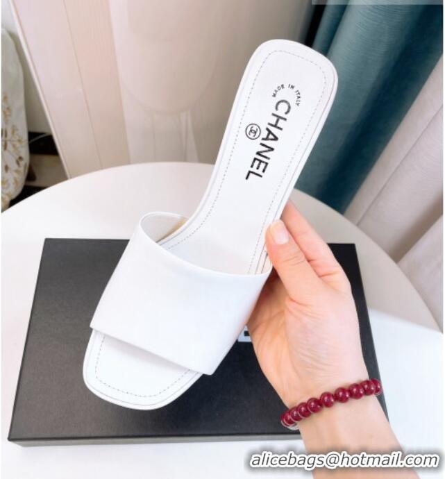 Best Product Chanel Patent Calfskin Slide Sandals 8cm G38689 White 328049