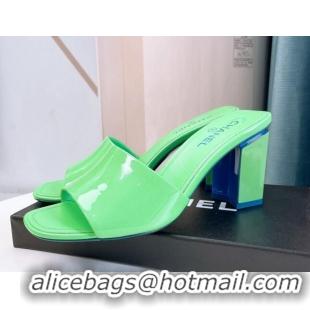 Popular Style Chanel Patent Calfskin Slide Sandals 8cm G38689 Green 328050