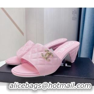 Stylish Chanel Quilted Lambskin Heel Slide Sandals 6cm G38820 Pink 328055