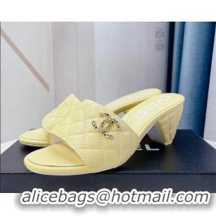 Sumptuous Chanel Quilted Lambskin Heel Slide Sandals 6cm G38820 Yellow 328056