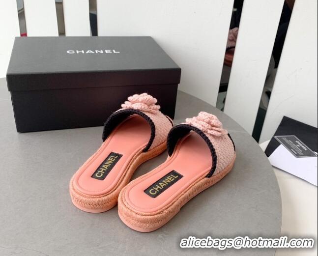 Best Price Chanel Camellia Bloom Crochet Flat Slide Sandals Light Pink 328059