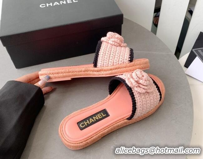 Best Price Chanel Camellia Bloom Crochet Flat Slide Sandals Light Pink 328059