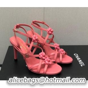 Durable Chanel Lambskin Heel Sandals with Strap Bloom Pink 328069