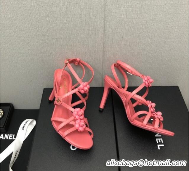 Durable Chanel Lambskin Heel Sandals with Strap Bloom Pink 328069