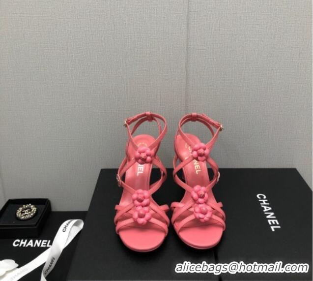 Durable Chanel Lambskin Heel Sandals with Strap Bloom Pink 328069