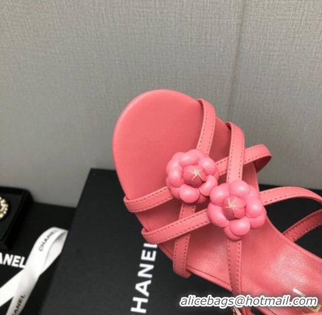 Durable Chanel Lambskin Heel Sandals with Strap Bloom Pink 328069