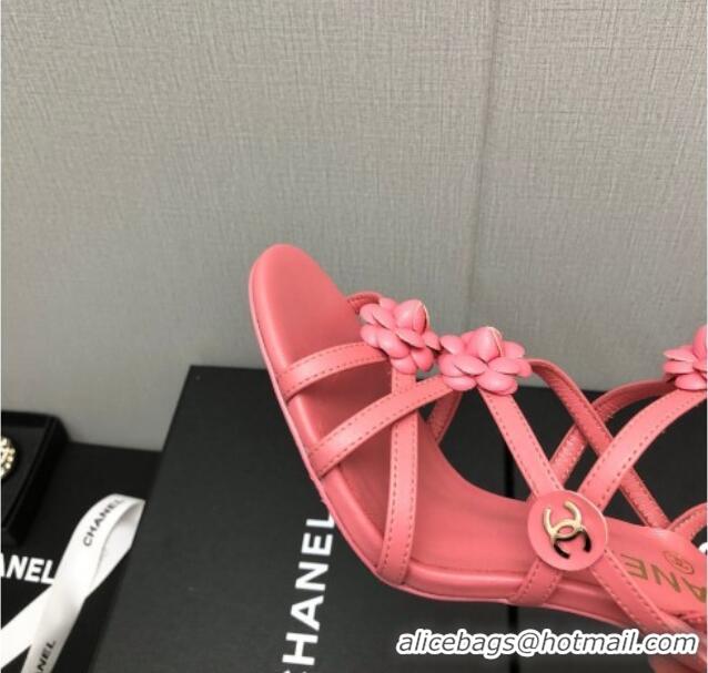 Durable Chanel Lambskin Heel Sandals with Strap Bloom Pink 328069