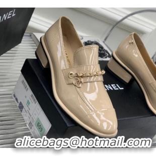 Luxury Chanel Patent Leather Loafers Beige 328078