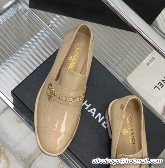 Luxury Chanel Patent Leather Loafers Beige 328078