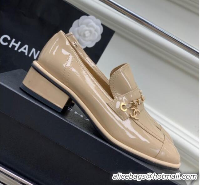 Luxury Chanel Patent Leather Loafers Beige 328078