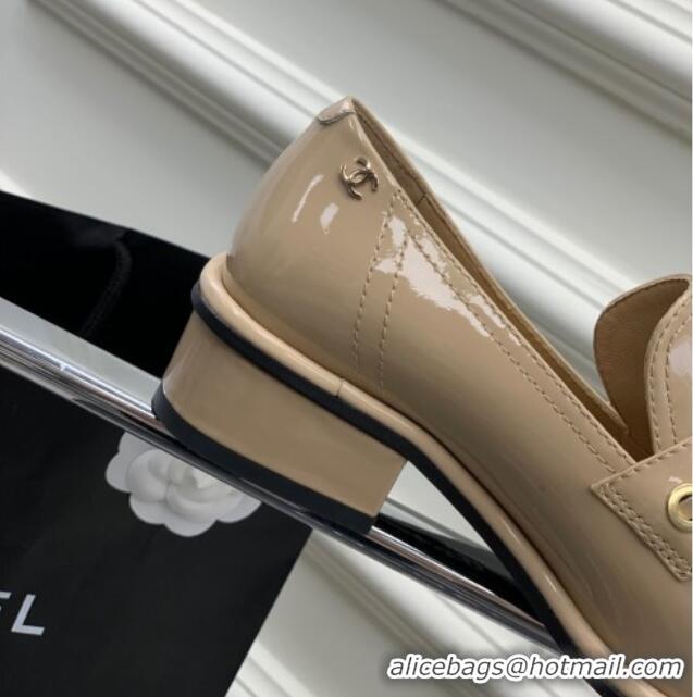 Luxury Chanel Patent Leather Loafers Beige 328078