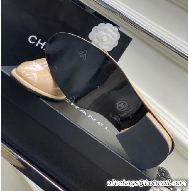 Luxury Chanel Patent Leather Loafers Beige 328078