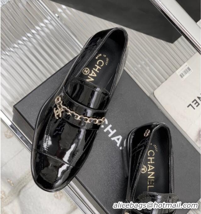 Purchase Chanel Patent Leather Loafers Black 328079