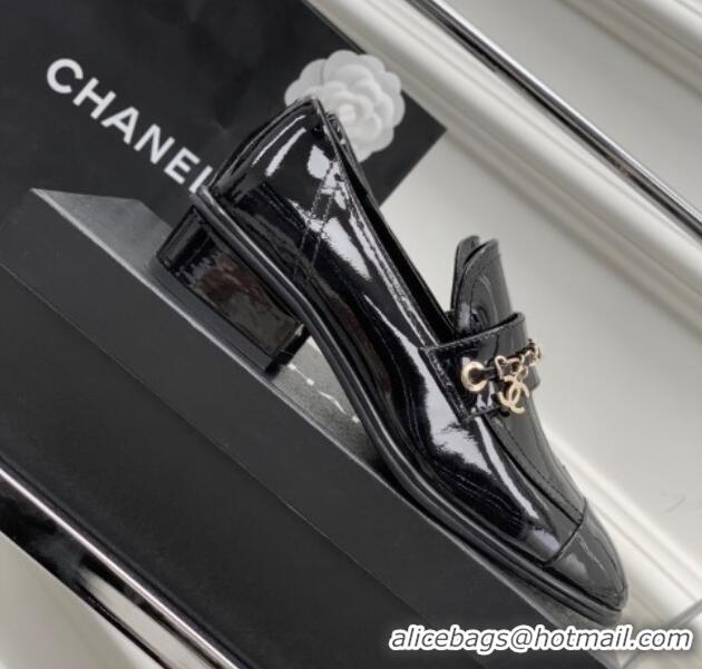 Purchase Chanel Patent Leather Loafers Black 328079