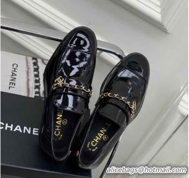 Purchase Chanel Patent Leather Loafers Black 328079