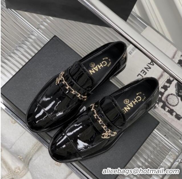 Purchase Chanel Patent Leather Loafers Black 328079