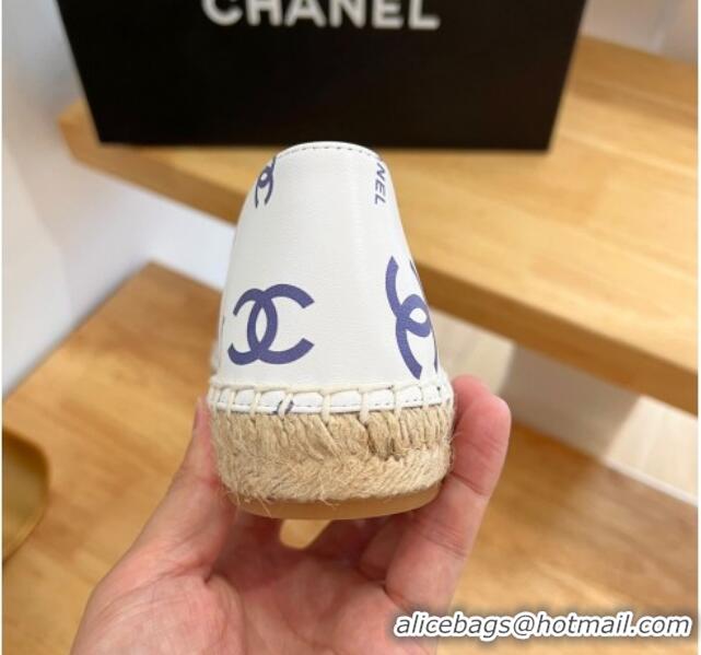 Good Product Chanel Printed Leather Espadrilles White/Blue/Black 328087