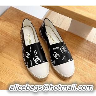 Discount Chanel Printed Leather Espadrilles Black/White 328088