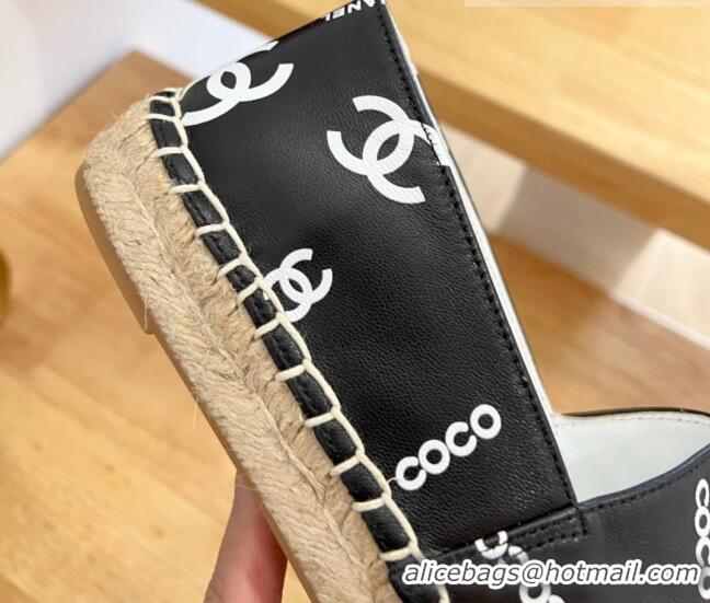 Discount Chanel Printed Leather Espadrilles Black/White 328088