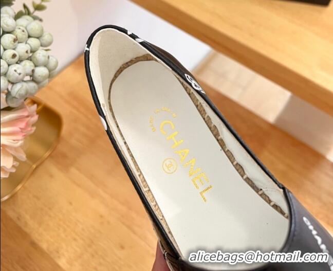 Discount Chanel Printed Leather Espadrilles Black/White 328088