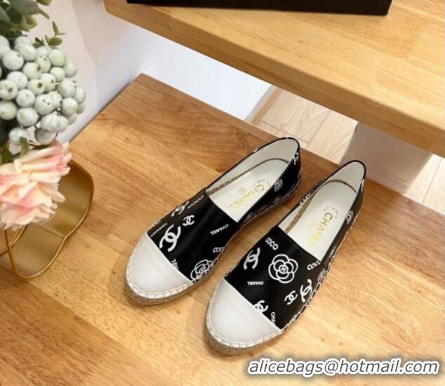 Discount Chanel Printed Leather Espadrilles Black/White 328088