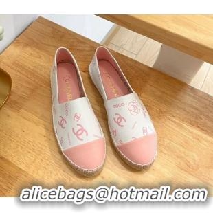 Luxury Discount Chanel Printed Leather Espadrilles White/Pink 328089